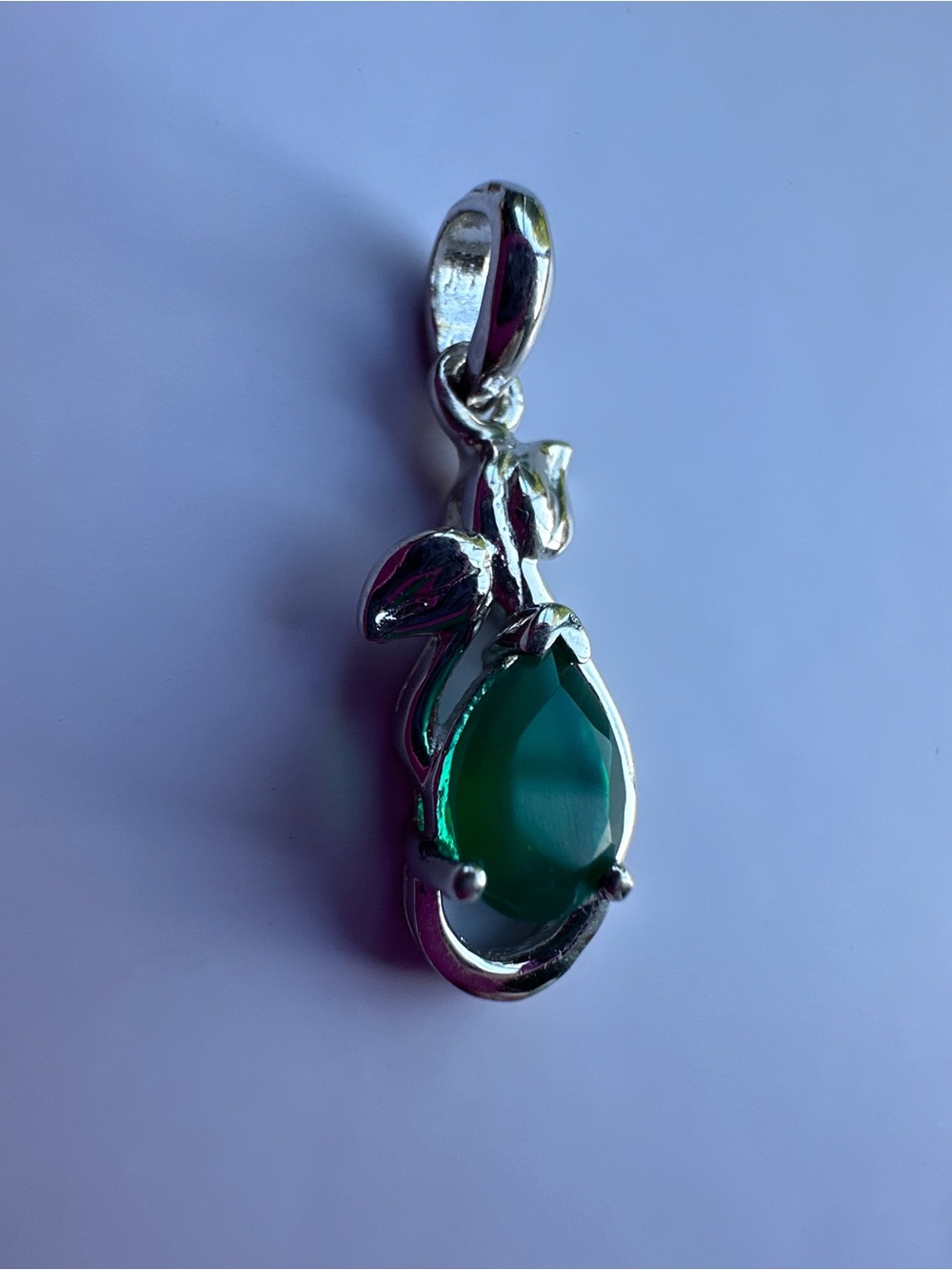 Sterling Silver and Green Onyx Pear Pendant